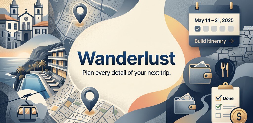Generated Wanderlust Google Play feature graphic with a campaign-ready travel composition