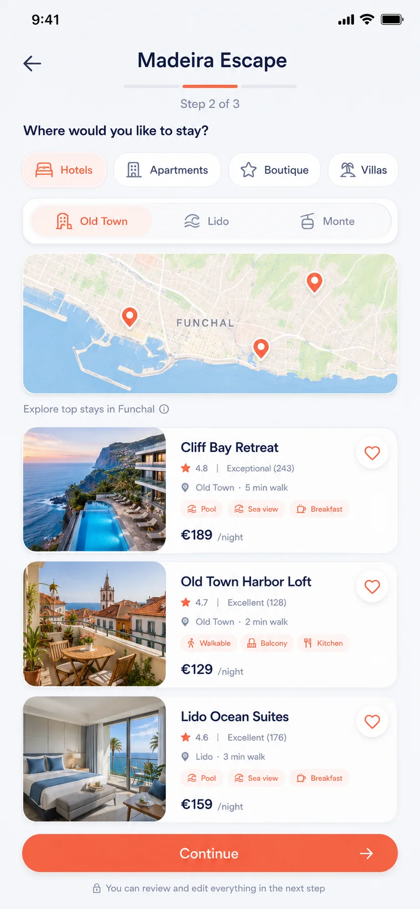 Raw Wanderlust panorama source screen showing Madeira search results