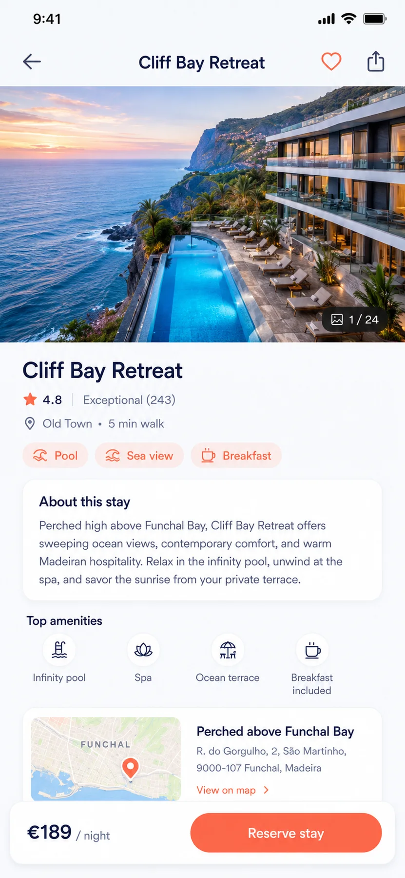Raw Wanderlust panorama source screen showing Cliff Bay Retreat